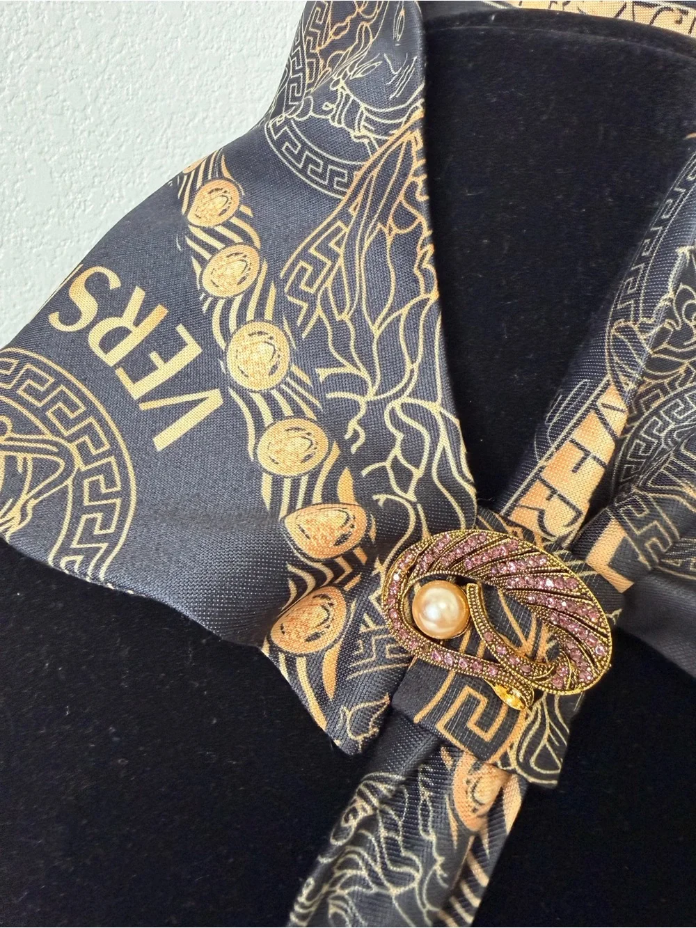Black and Gold Silk Logo Scarf